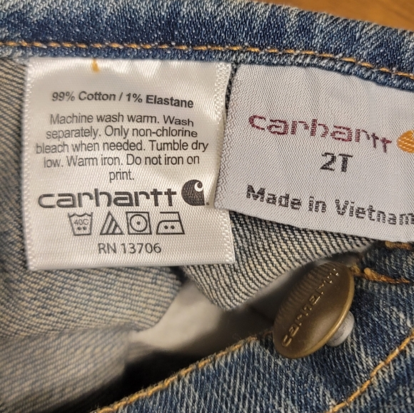 Carhartt Kids Overalls Denim Blue Jeans Pants Romper Toddler Little Boys Size 2T - Picture 9 of 13